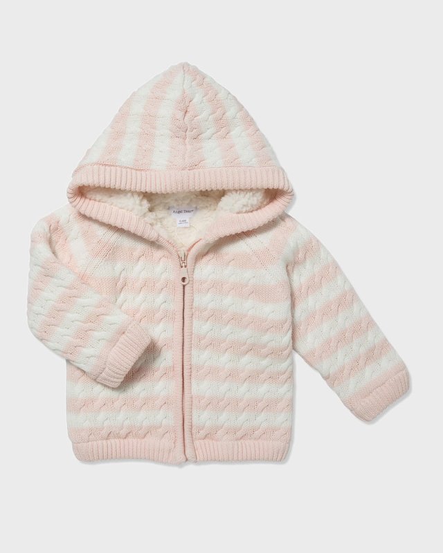 Striped Knit Sherpa Lined Hooded Jacket, Size 0